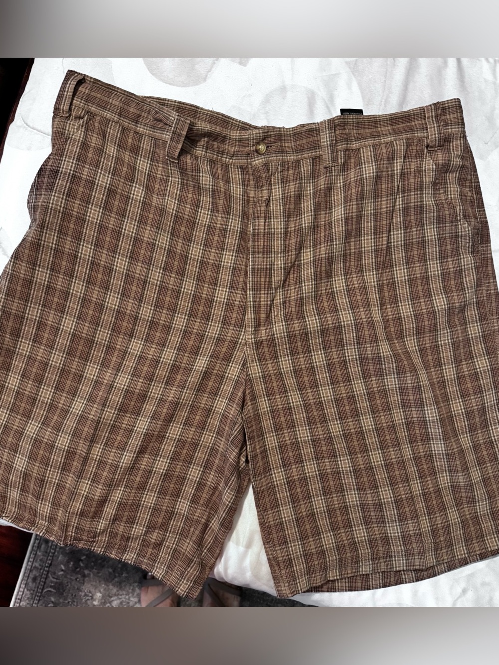 St. John's Bay Brown Plaid Flat-Front Shorts